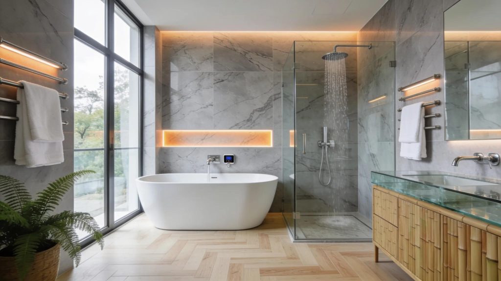 Modern bathroom design with elegant fixtures and stylish tiles