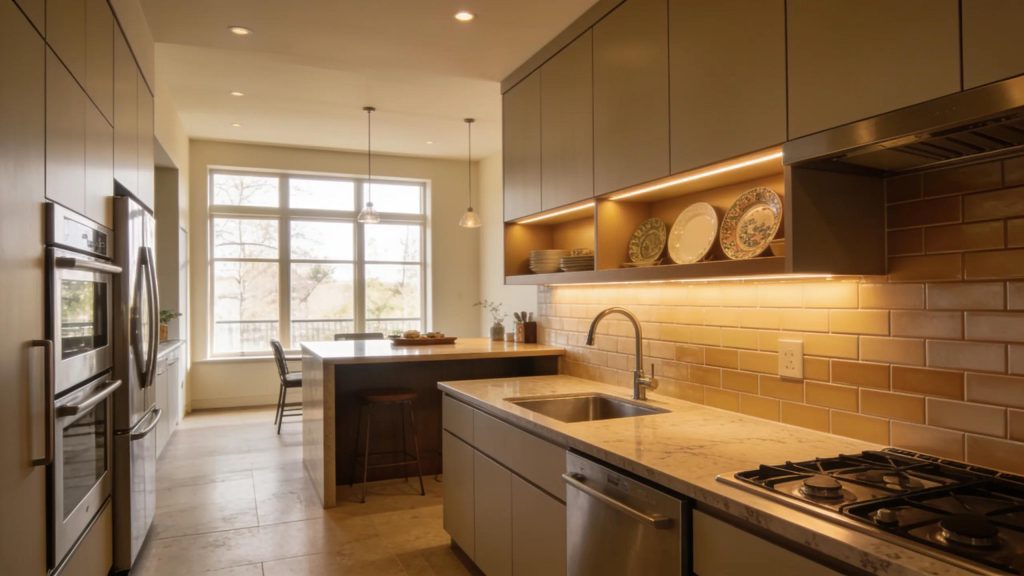 Modern kitchen remodel with updated cabinetry and countertops in Manitowoc